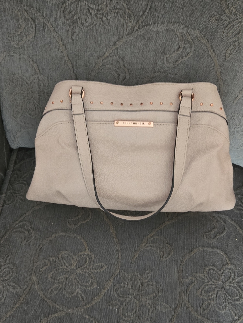 Tommy Hilfiger Light Pink Pebbled Leather Shoulder Bag with Rose Gold Accents